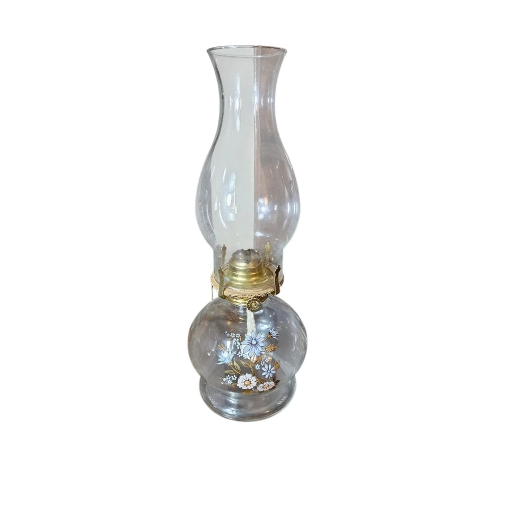 Elegant Glass Oil Lamp with Floral Design